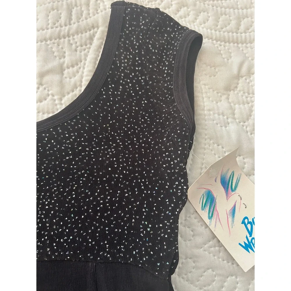Vintage Body Wrappers Preteen Black Glitter Slinky Slip Dance Dress Leotard NEW